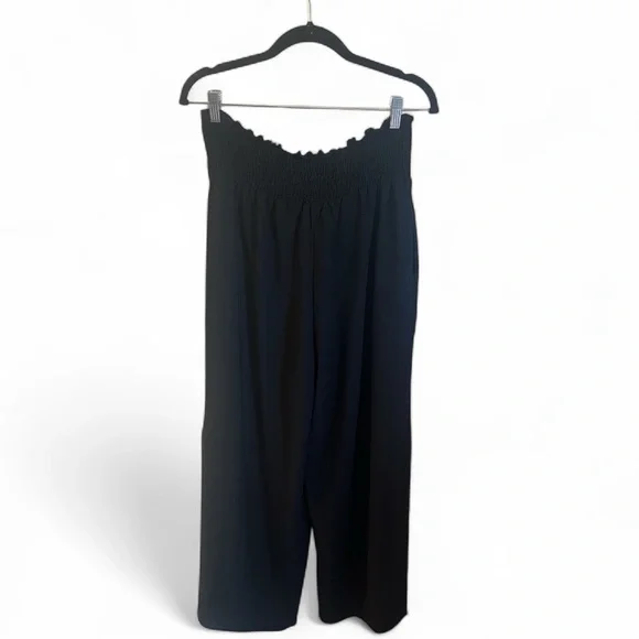 Three Bird Nest Dani Slit Wide Leg Pant Size Large Black Elastic Waistband Flowy - Picture 7 of 13
